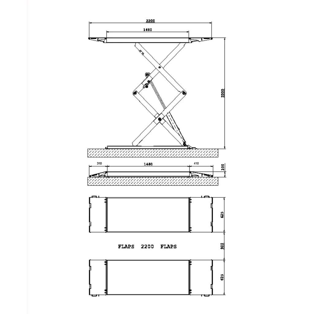 Kanalløfter 3.5T 2,2 m. m/flaps, varmgalvanisert
