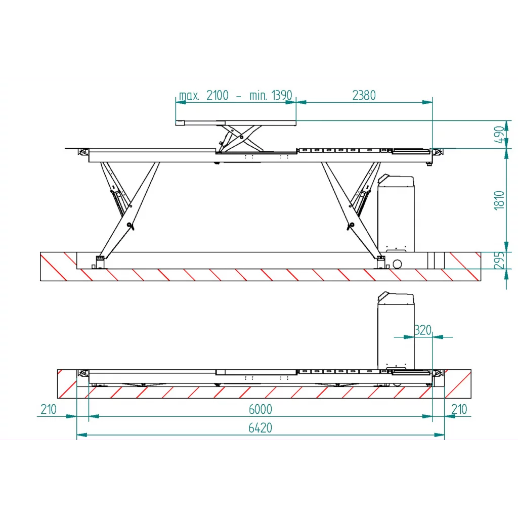 V-løfter galv. 5.5T 6m hjulst/frhj/slit.
